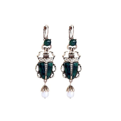 Cultured Pearl Beetle Earrings