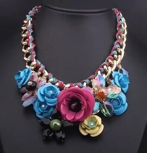 Color Flower Crystal Necklace