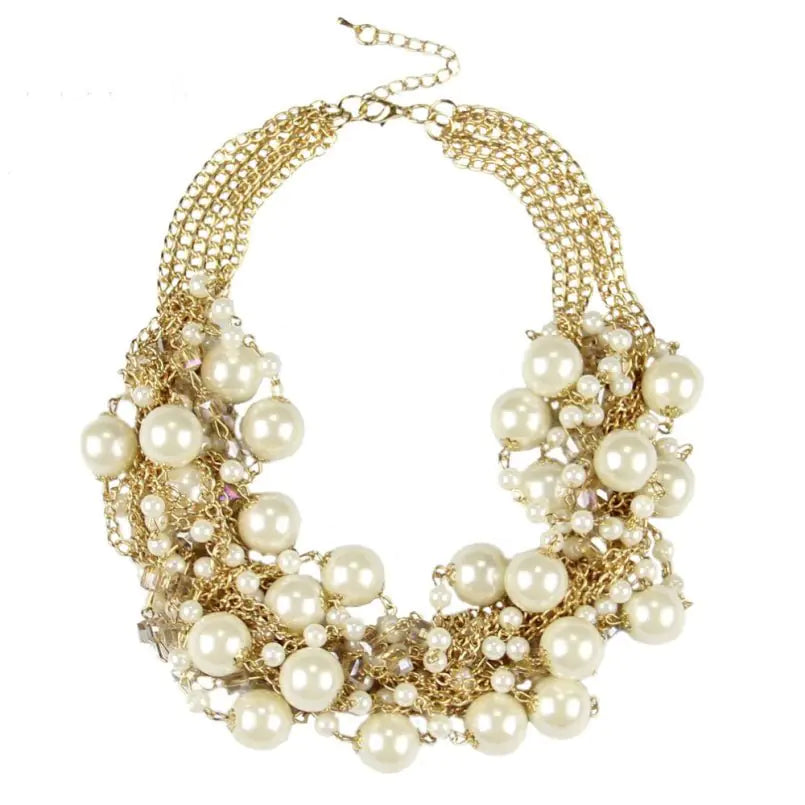 Gold Color Chain Imitation Pearls Necklace