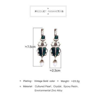 Cultured Pearl Beetle Earrings