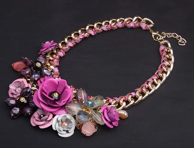 Color Flower Crystal Necklace