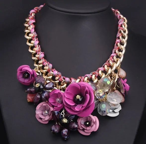 Color Flower Crystal Necklace