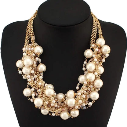 Gold Color Chain Imitation Pearls Necklace