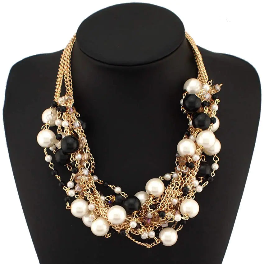 Gold Color Chain Imitation Pearls Necklace