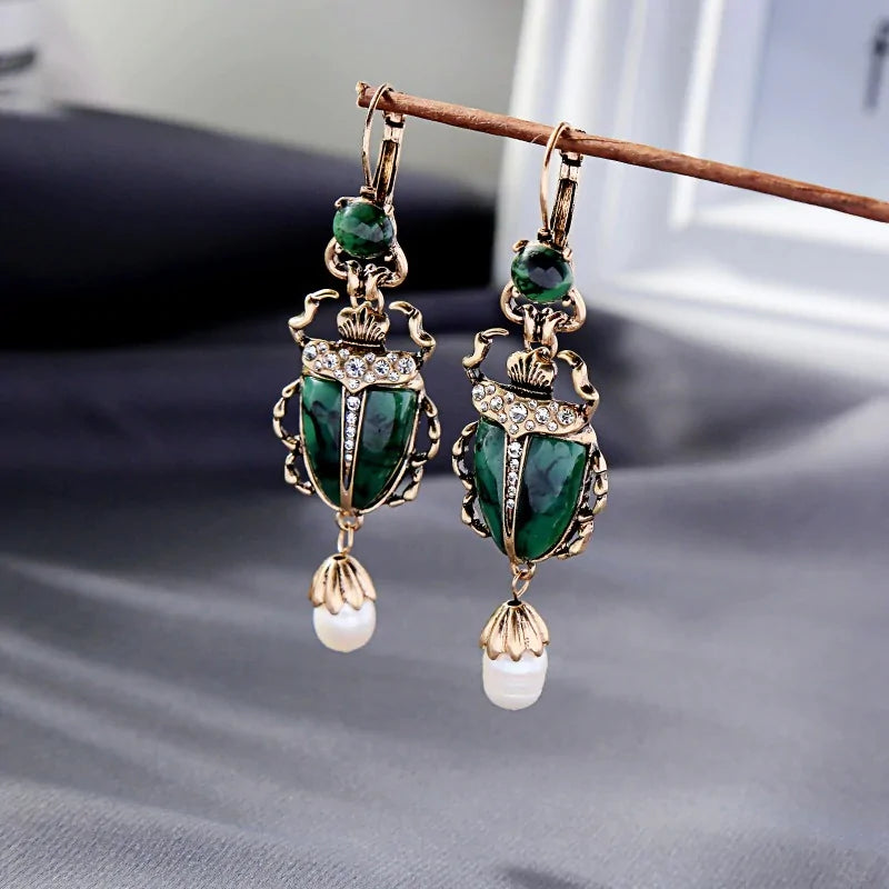 Cultured Pearl Beetle Earrings