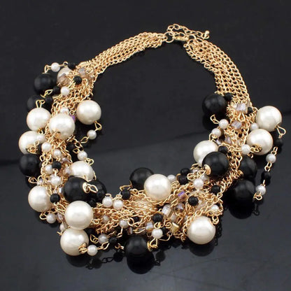 Gold Color Chain Imitation Pearls Necklace